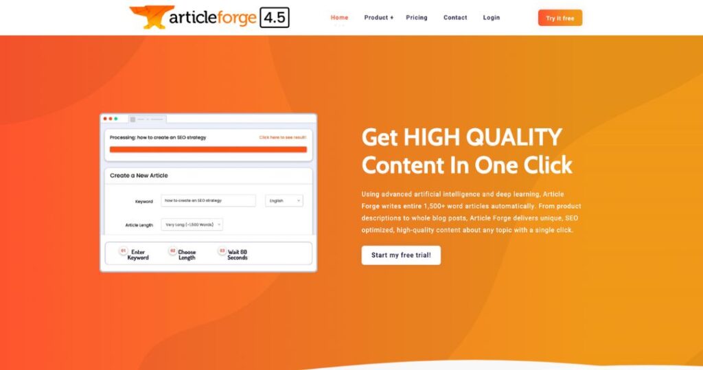Article Forge homepage